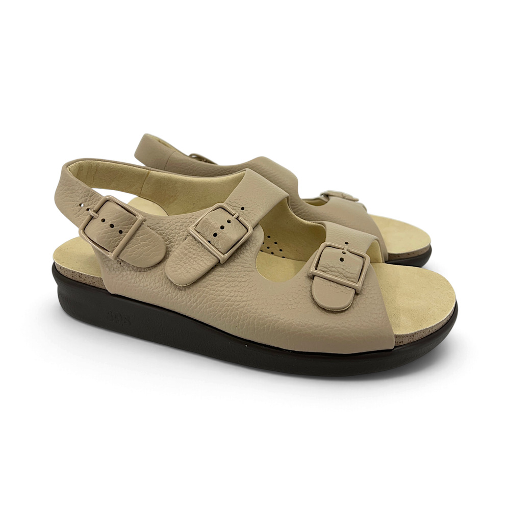 SAS Relaxed Tripad Comfort Leather Sandals Women's 10.5 WW Double Wide Natural